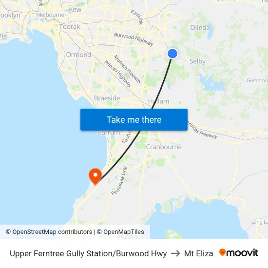Upper Ferntree Gully Station/Burwood Hwy to Mt Eliza map