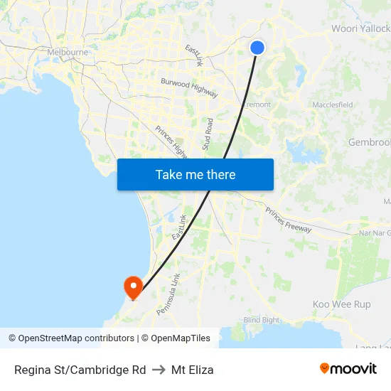 Regina St/Cambridge Rd to Mt Eliza map
