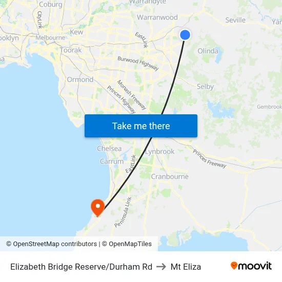 Elizabeth Bridge Reserve/Durham Rd to Mt Eliza map