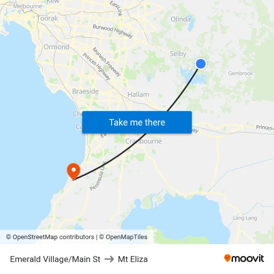Emerald Village/Main St to Mt Eliza map
