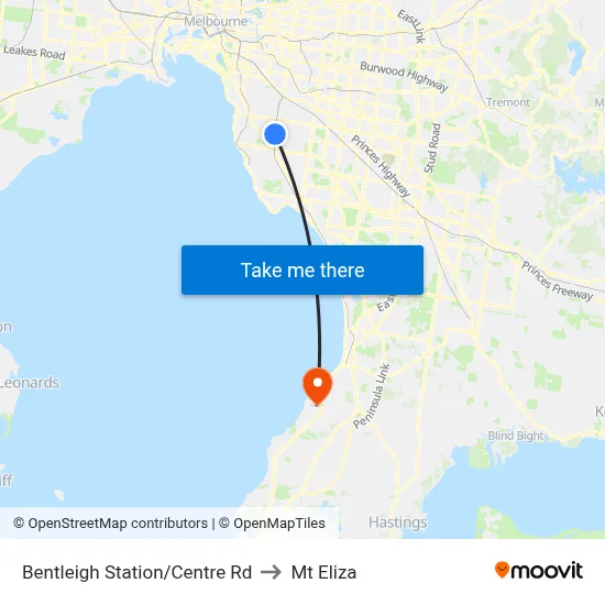 Bentleigh Station/Centre Rd to Mt Eliza map