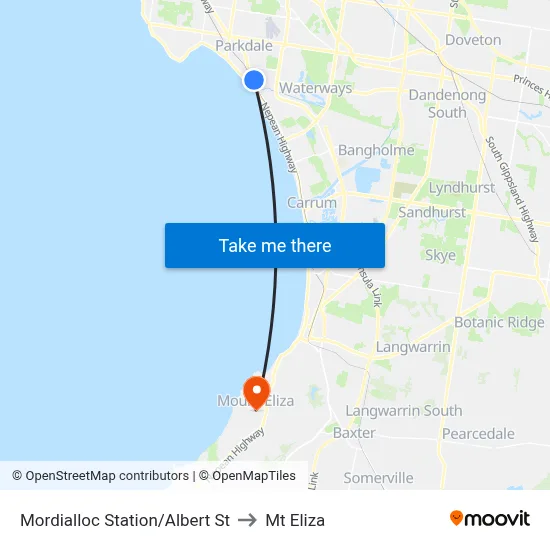 Mordialloc Station/Albert St to Mt Eliza map