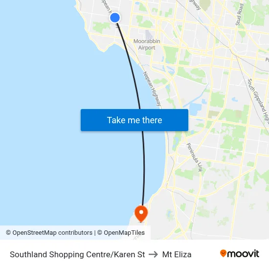 Southland Shopping Centre/Karen St to Mt Eliza map