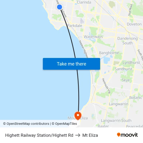 Highett Railway Station/Highett Rd to Mt Eliza map