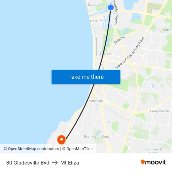 80 Gladesville Bvd to Mt Eliza map