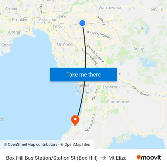 Box Hill Bus Station/Station St to Mt Eliza map