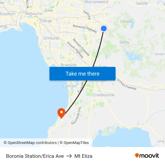 Boronia Station/Erica Ave to Mt Eliza map