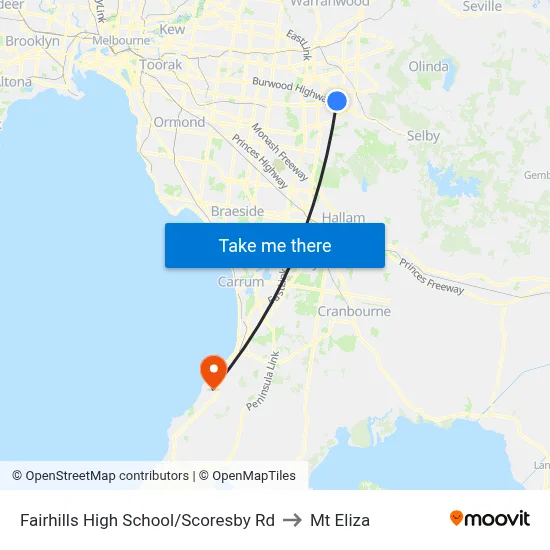 Fairhills High School/Scoresby Rd to Mt Eliza map