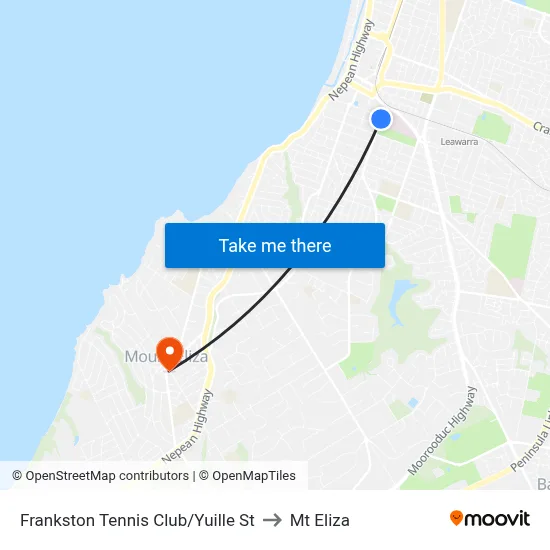 Frankston Tennis Club/Yuille St to Mt Eliza map