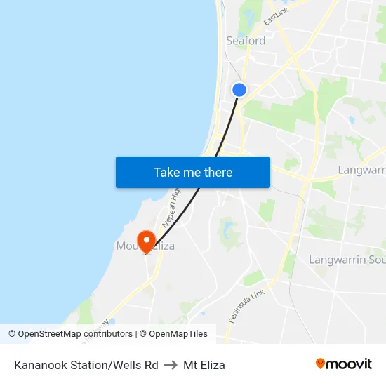 Kananook Station/Wells Rd to Mt Eliza map