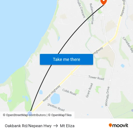 Oakbank Rd/Nepean Hwy to Mt Eliza map