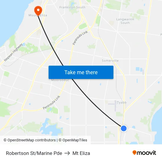 Robertson St/Marine Pde to Mt Eliza map