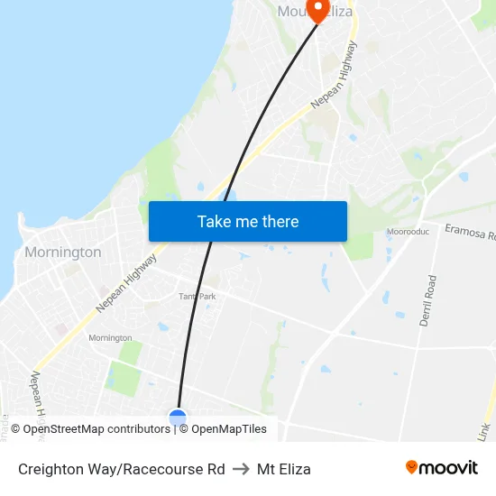 Creighton Way/Racecourse Rd to Mt Eliza map