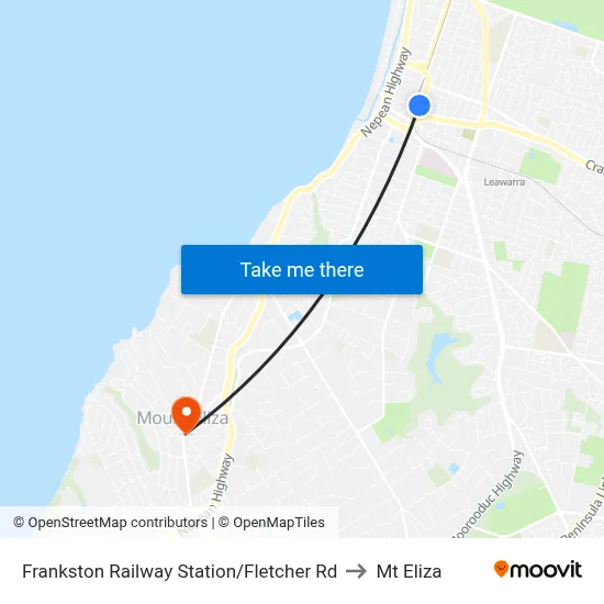 Frankston Railway Station/Fletcher Rd to Mt Eliza map