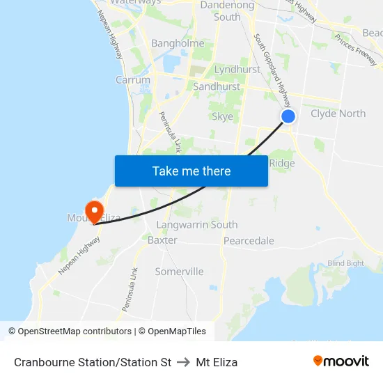 Cranbourne Station/Station St to Mt Eliza map