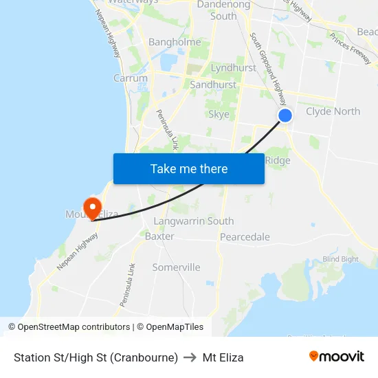 Station St/High St to Mt Eliza map
