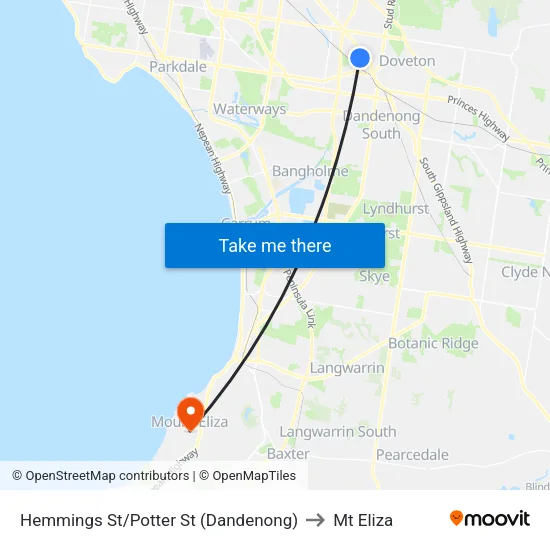 Hemmings St/Potter St to Mt Eliza map