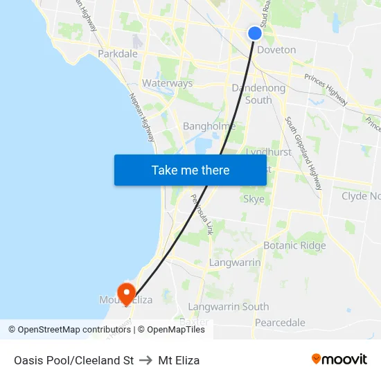 Oasis Pool/Cleeland St to Mt Eliza map