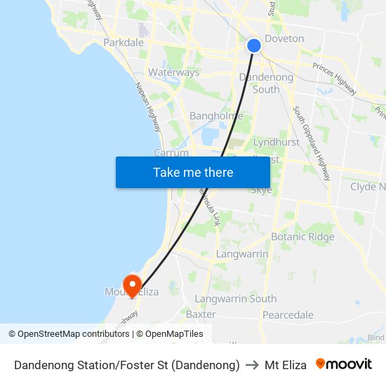 Dandenong Station/Foster St (Dandenong) to Mt Eliza map