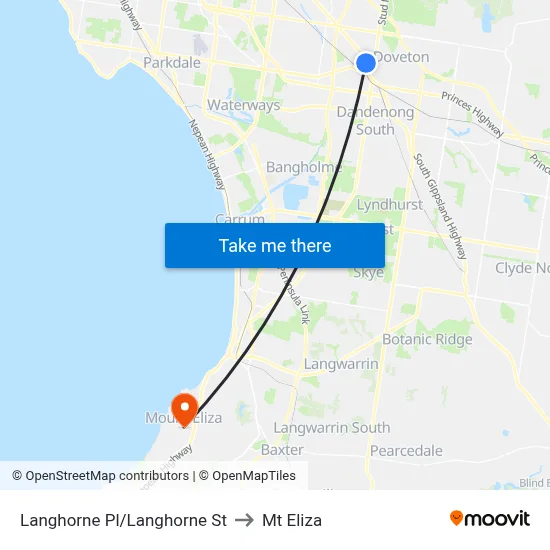 Langhorne Pl/Langhorne St to Mt Eliza map