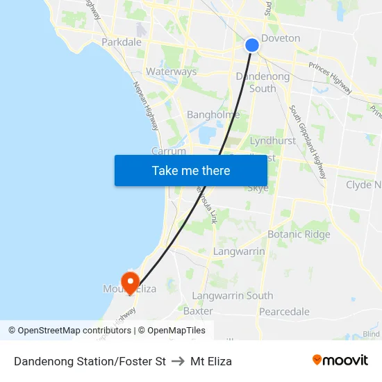 Dandenong Station/Foster St to Mt Eliza map