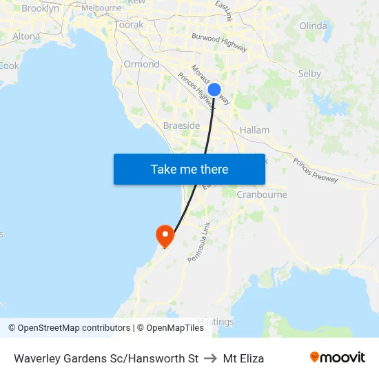 Waverley Gardens Sc/Hansworth St to Mt Eliza map