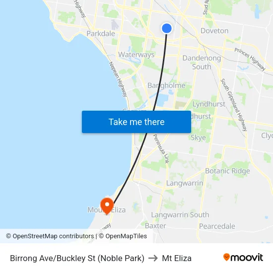 Birrong Ave/Buckley St to Mt Eliza map