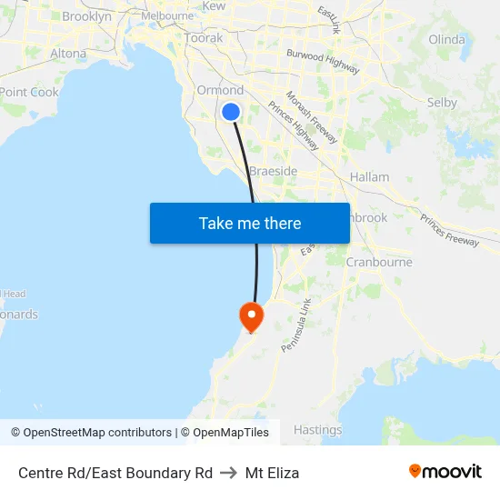 Centre Rd/East Boundary Rd to Mt Eliza map