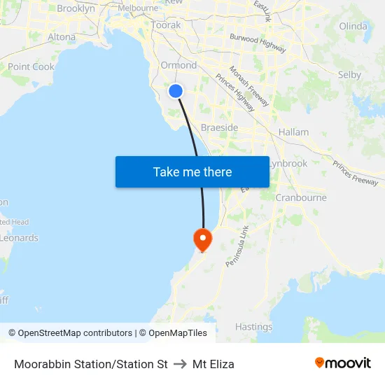 Moorabbin Station/Station St to Mt Eliza map