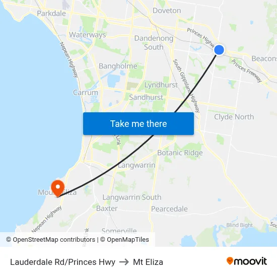 Lauderdale Rd/Princes Hwy to Mt Eliza map