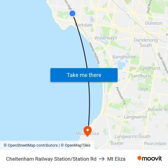 Cheltenham Railway Station/Station Rd to Mt Eliza map