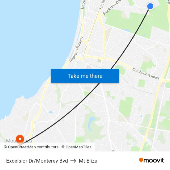 Excelsior Dr/Monterey Bvd to Mt Eliza map