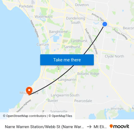 Narre Warren Station/Webb St to Mt Eliza map