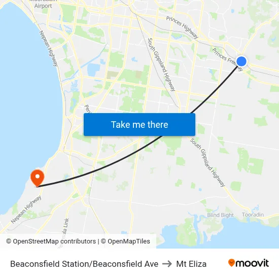 Beaconsfield Station/Beaconsfield Ave to Mt Eliza map