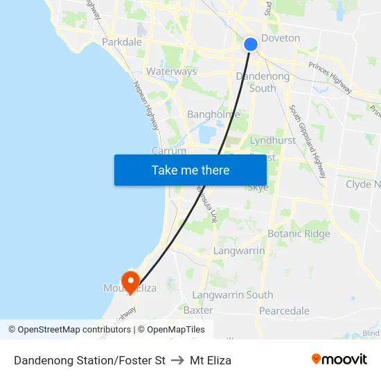 Dandenong Station/Foster St to Mt Eliza map
