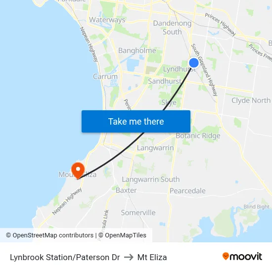 Lynbrook Station/Paterson Dr to Mt Eliza map