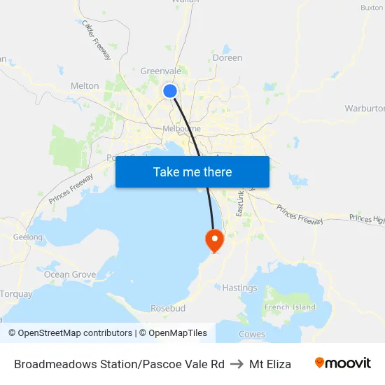 Broadmeadows Station/Pascoe Vale Rd to Mt Eliza map