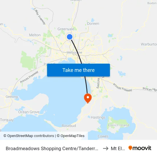 Broadmeadows Shopping Centre/Tanderrum Way to Mt Eliza map