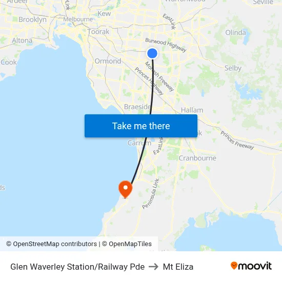 Glen Waverley Station/Railway Pde to Mt Eliza map