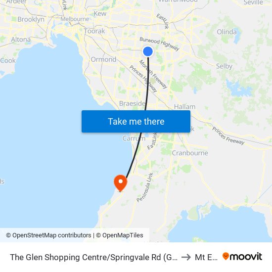 The Glen Shopping Centre/Springvale Rd (Glen Waverley) to Mt Eliza map