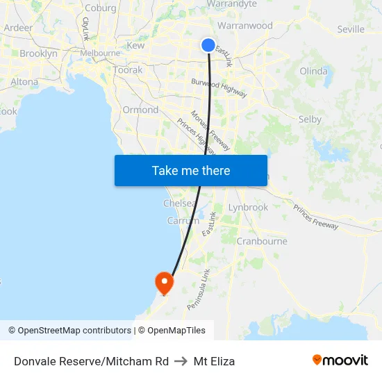 Donvale Reserve/Mitcham Rd to Mt Eliza map