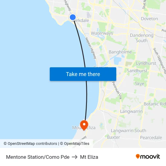 Mentone Station/Como Pde to Mt Eliza map