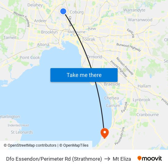 Dfo Essendon/Perimeter Rd (Strathmore) to Mt Eliza map