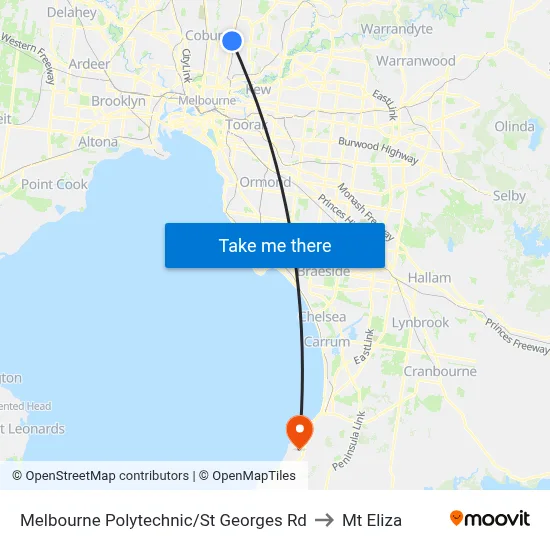 Melbourne Polytechnic/St Georges Rd to Mt Eliza map