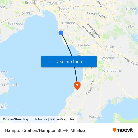 Hampton Station/Hampton St to Mt Eliza map