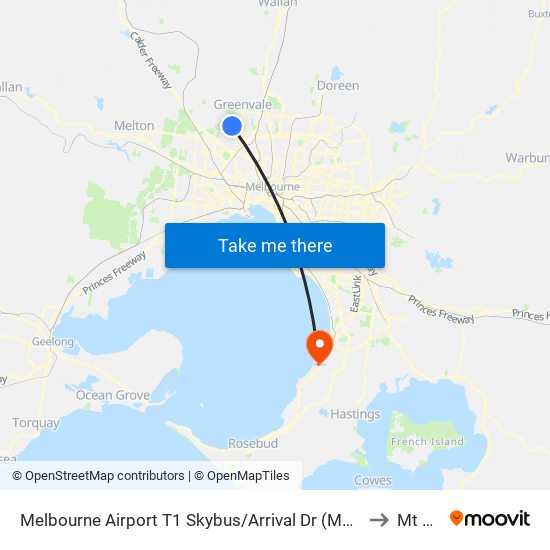 Melbourne Airport T1 Skybus/Arrival Dr (Melbourne Airport) to Mt Eliza map