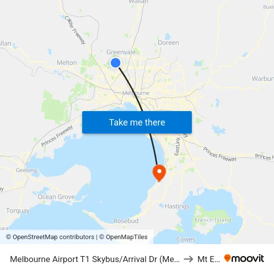 Melbourne Airport T1 Skybus/Arrival Dr to Mt Eliza map