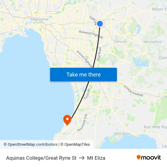 Aquinas College/Great Ryrie St to Mt Eliza map