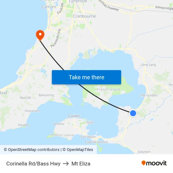 Corinella Rd/Bass Hwy to Mt Eliza map