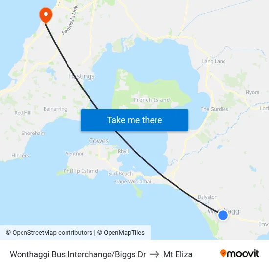 Wonthaggi Bus Interchange/Biggs Dr to Mt Eliza map